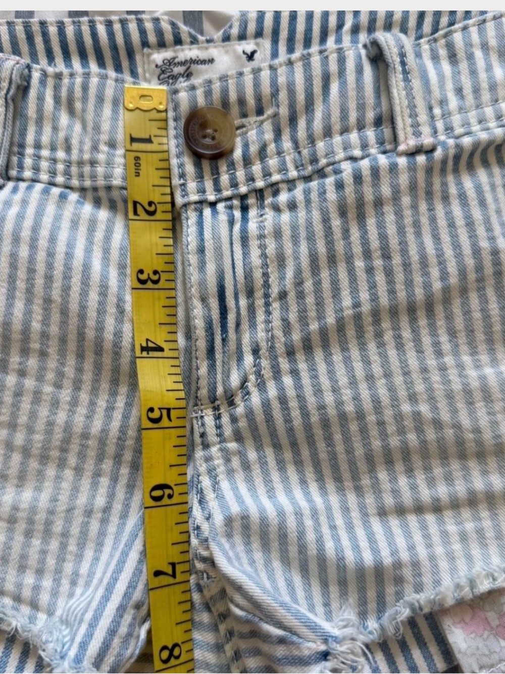 American Eagle Outfitters Striped Blue & White Shorts with Cute Patchwork - Picture 8 of 8